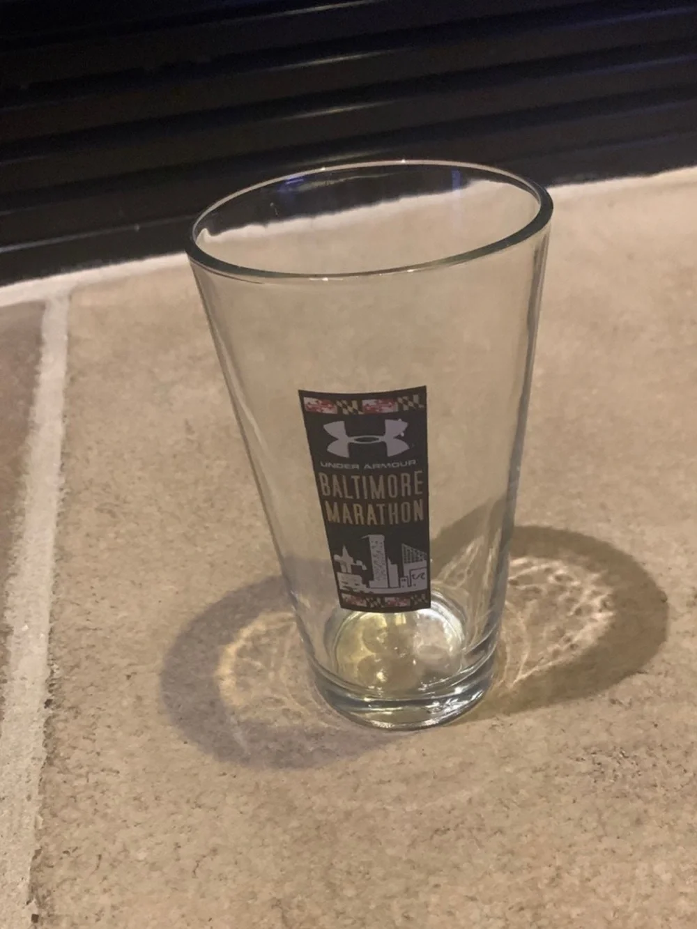 Rare Vtg Baltimore Marathon Glass  Maryland city Running Race/ logo Under Armour